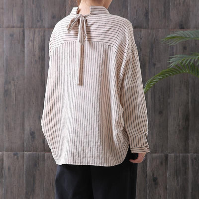 Stripes Back Belt High Low Loose Casual Blouse 2019 April New 