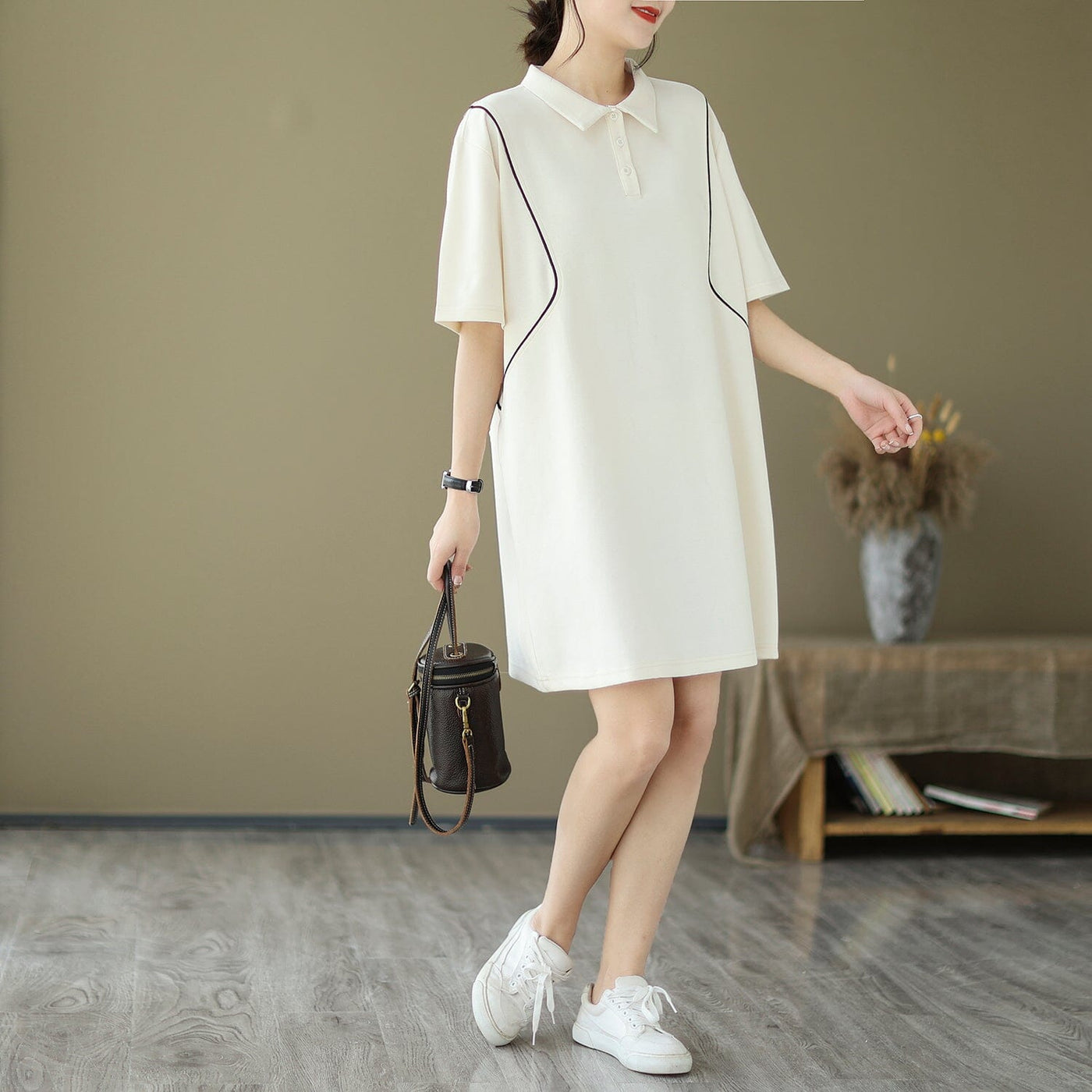 Sumemr Stylish Polo Neck Cotton Casual Mini dress May 2023 New Arrival 