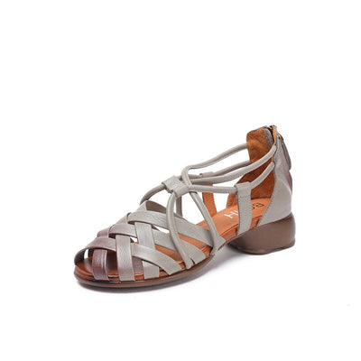 Sumer Retro Plaited Leather Low Chunky Heel Sandals