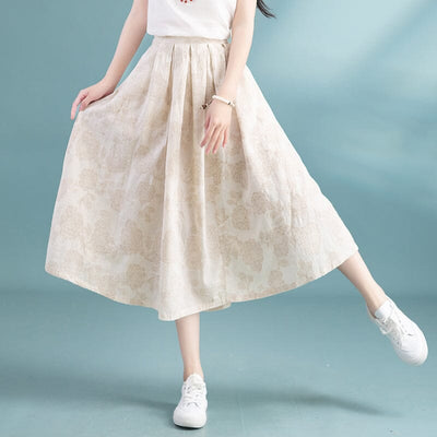 Summer A-Line Cotton Linen Figured Skirt May 2023 New Arrival 