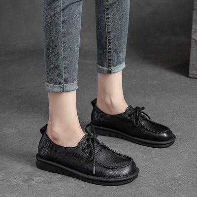 Summer Autumn Retro Leather Casual Shoes For Women Jul 2022 New Arrival 