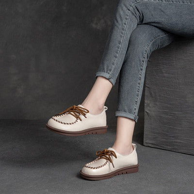 Summer Autumn Retro Leather Casual Shoes For Women Jul 2022 New Arrival 