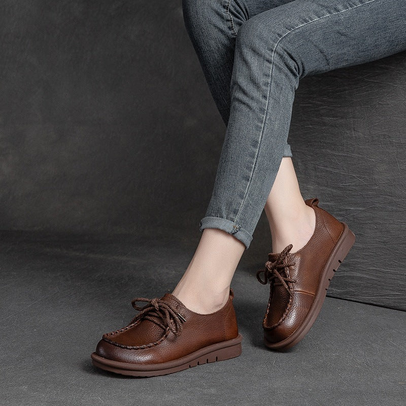 Summer Autumn Retro Leather Casual Shoes For Women
