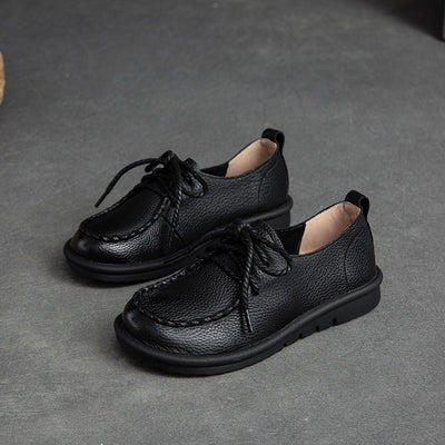 Summer Autumn Retro Leather Casual Shoes For Women Jul 2022 New Arrival Black 35 