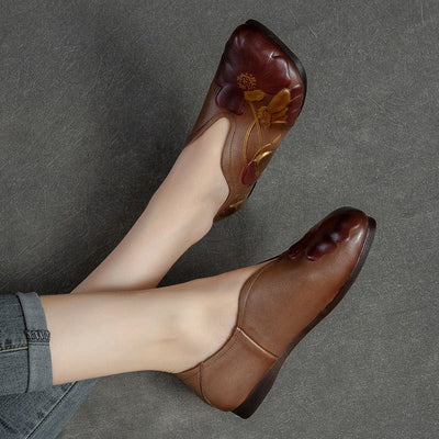 Summer Autumn Retro Leather Flat Casual Shoes Aug 2022 New Arrival Brown 35 