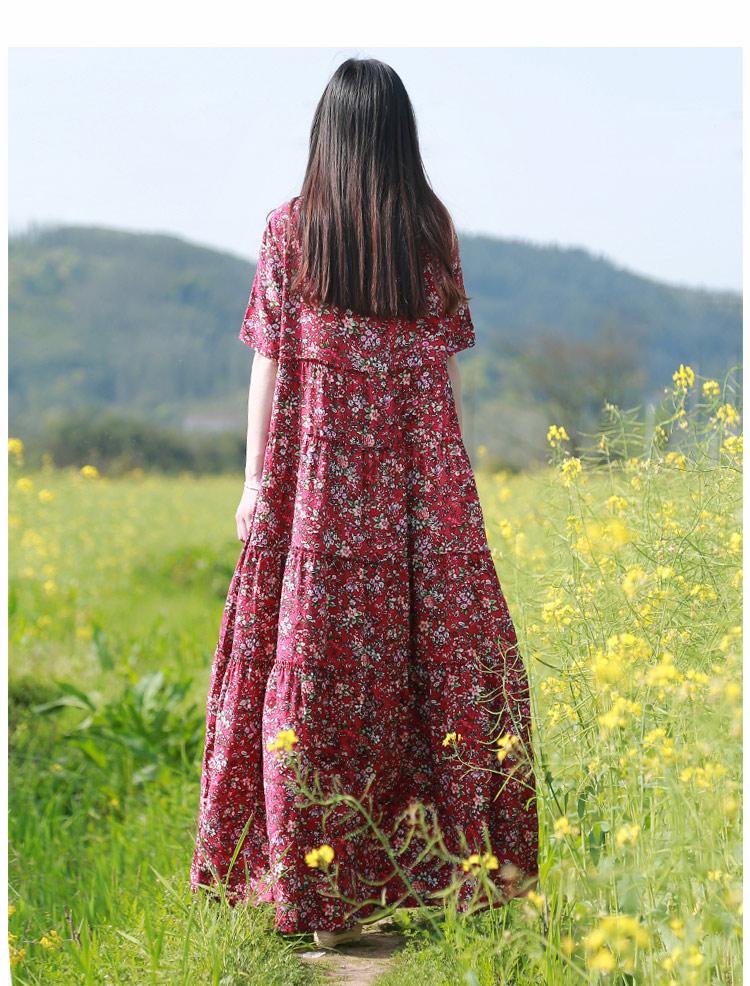 Summer Boho Floral Loose Cotton Linen Dress Aug 2021 New-Arrival 