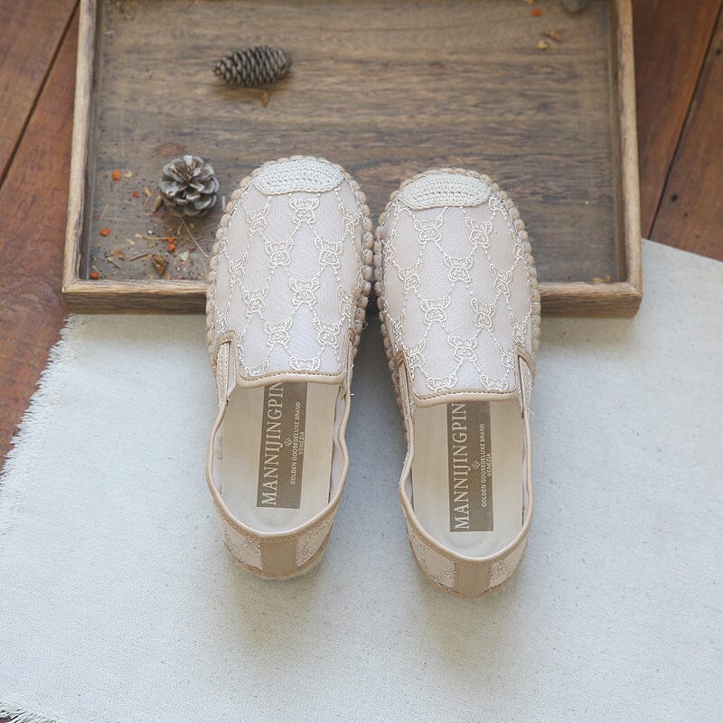 Summer Breathable Canvas Embroidery Casual Loafers Jun 2023 New Arrival 35 Khaki 