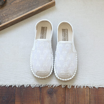 Summer Breathable Canvas Embroidery Casual Loafers Jun 2023 New Arrival 35 White 