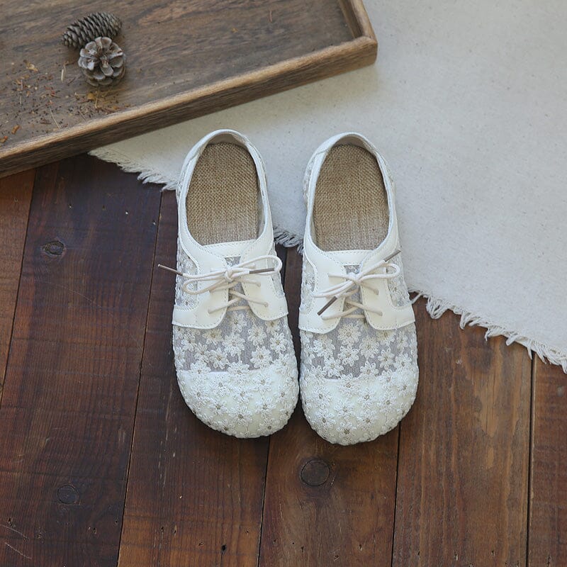 Summer Breathable Mesh Embroidery Flat Casual Shoes Jun 2023 New Arrival 35 Beige 