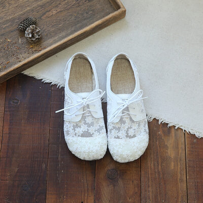 Summer Breathable Mesh Embroidery Flat Casual Shoes Jun 2023 New Arrival 35 White 