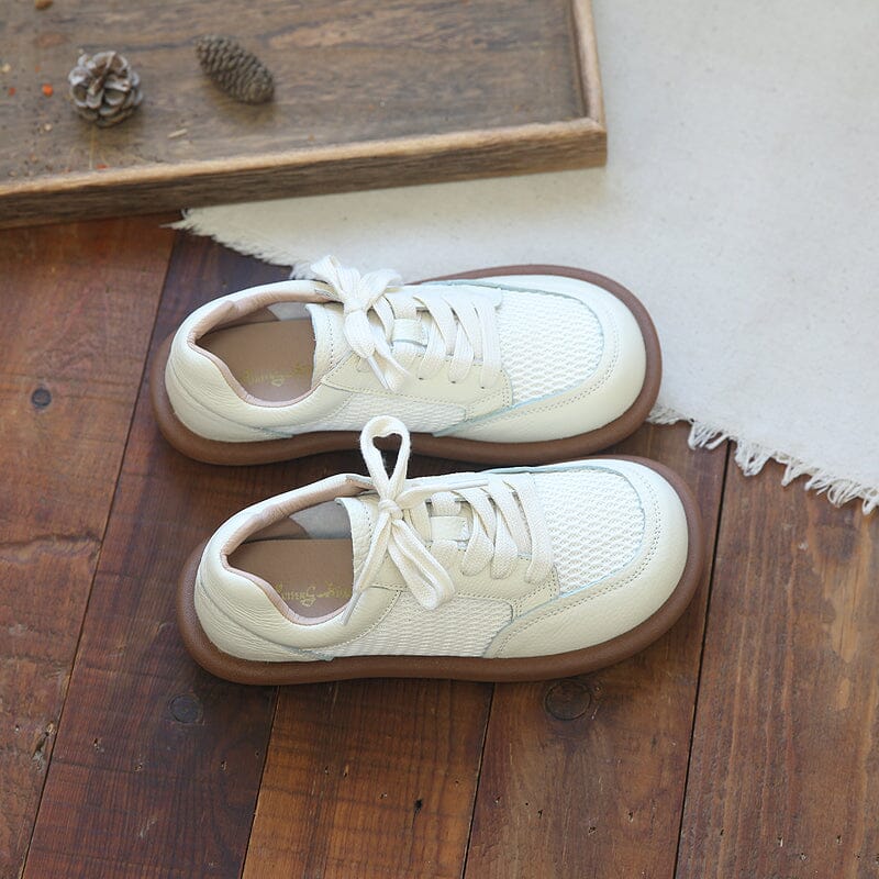 Summer Breathable Mesh Leather Casual Shoes Jul 2023 New Arrival 35 Beige 