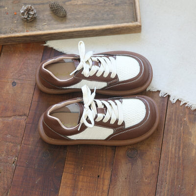 Summer Breathable Mesh Leather Casual Shoes Jul 2023 New Arrival 35 Brown 