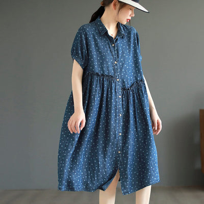 Summer Casual Fashion Floral Denim Dress May 2023 New Arrival M Bluse 