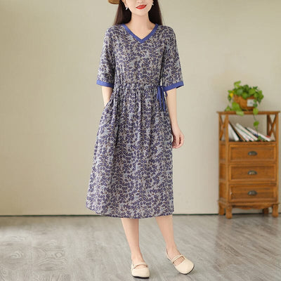 Summer Casual Fashion Floral Dress Jul 2023 New Arrival M Navy 