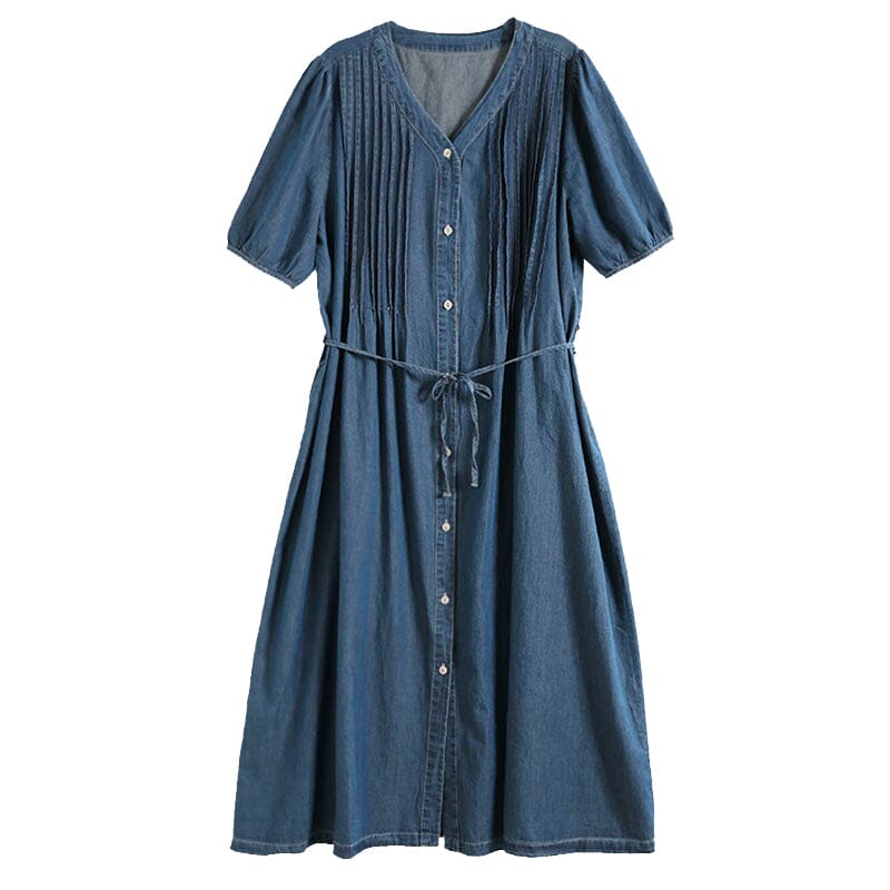 Summer Casual Fashion V-Neck Cotton Denim Dress