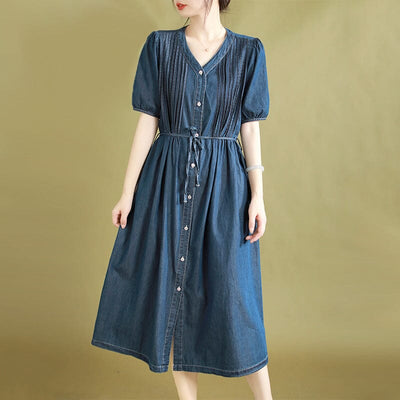 Summer Casual Fashion V-Neck Cotton Denim Dress