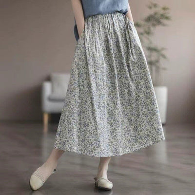Summer Casual Floral Loose A-Line Skirt Jun 2023 New Arrival Blue One Size 
