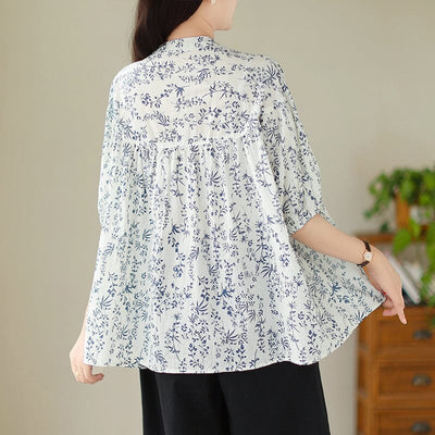 Summer Casual Floral Loose Cotton Blouse