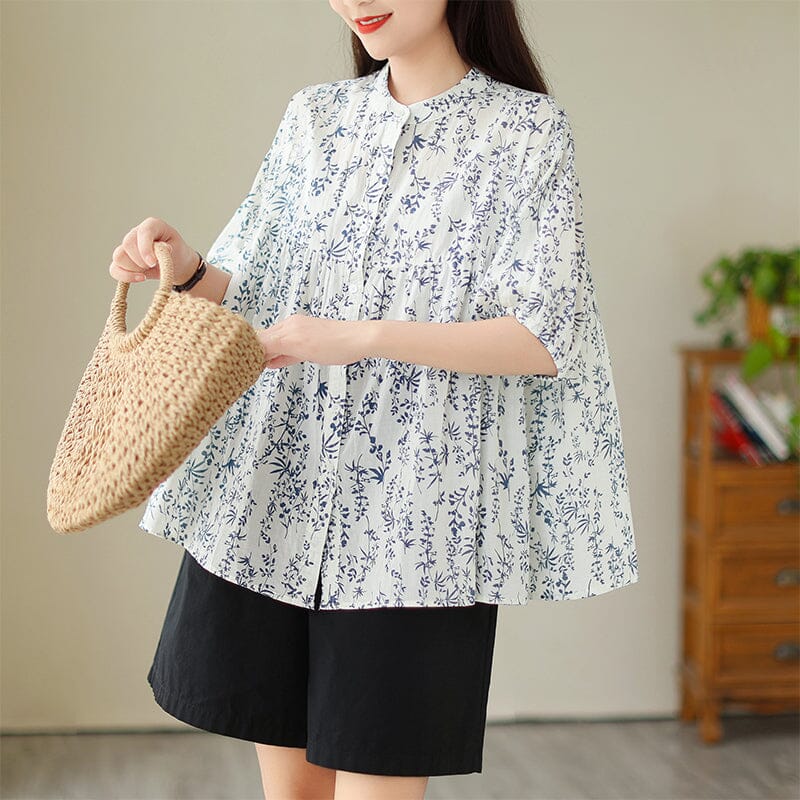 Summer Casual Floral Loose Cotton Blouse