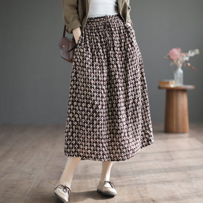 Summer Casual Floral Print Cotton A-Line Skirt