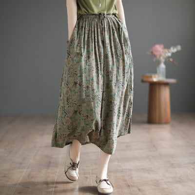 Summer Casual Floral Print Cotton A-Line Skirt