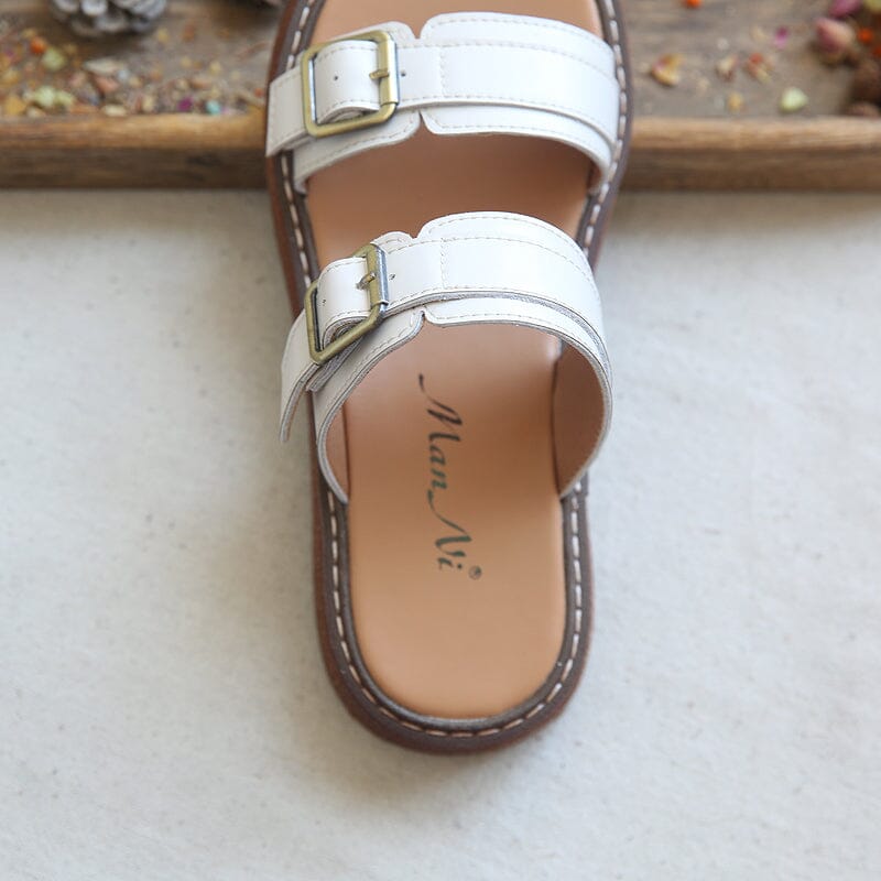 Summer Casual Leather Flat Slides Sandals Jun 2023 New Arrival 
