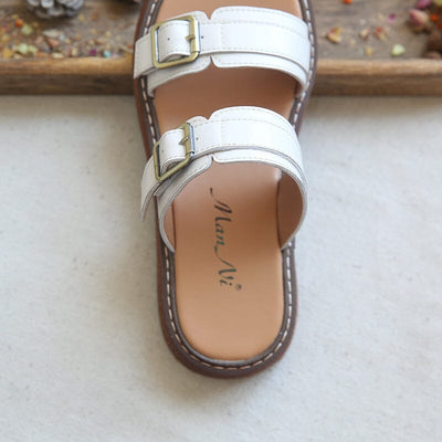 Summer Casual Leather Flat Slides Sandals