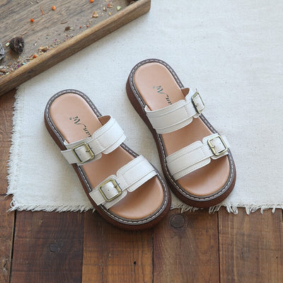 Summer Casual Leather Flat Slides Sandals Jun 2023 New Arrival 