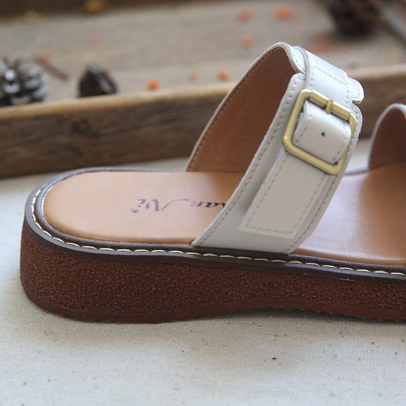 Summer Casual Leather Flat Slides Sandals