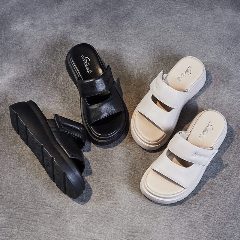 Summer Casual Leather Wedge Sandals Slides Apr 2023 New Arrival 