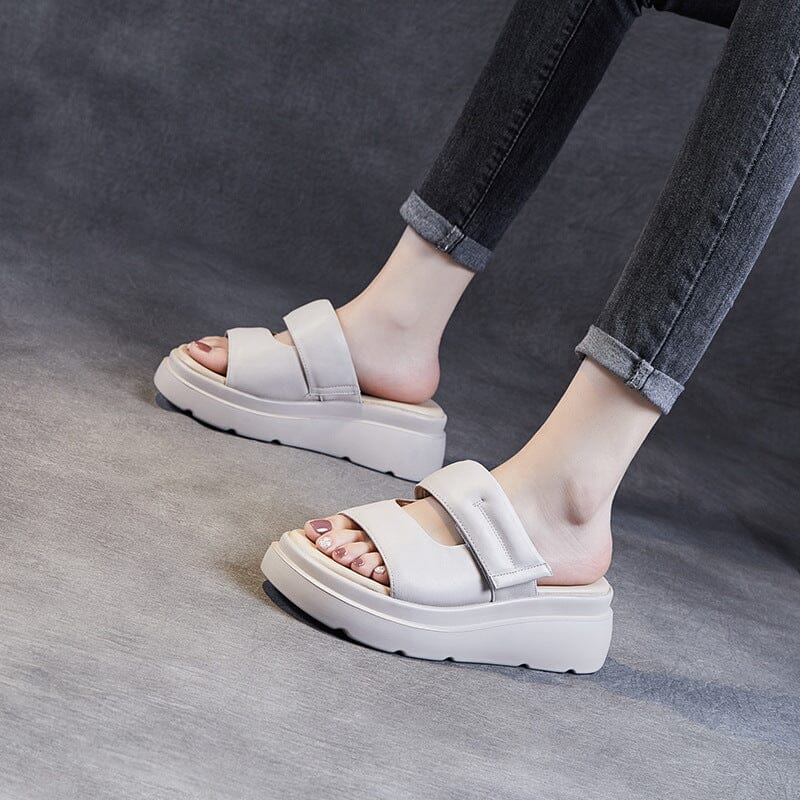 Summer Casual Leather Wedge Sandals Slides Apr 2023 New Arrival 