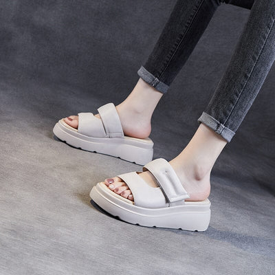 Summer Casual Leather Wedge Sandals Slides