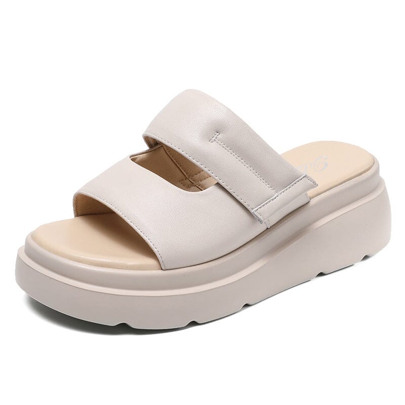 Summer Casual Leather Wedge Sandals Slides Apr 2023 New Arrival Beige 35 
