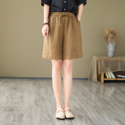 Summer Casual Loose Minimalist Linen Shorts Jun 2023 New Arrival One Size Coffee 