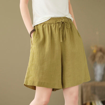 Summer Casual Loose Minimalist Linen Shorts Jun 2023 New Arrival One Size Yellow 