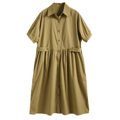 Summer Casual Loose Solid Cotton Dress May 2023 New Arrival 