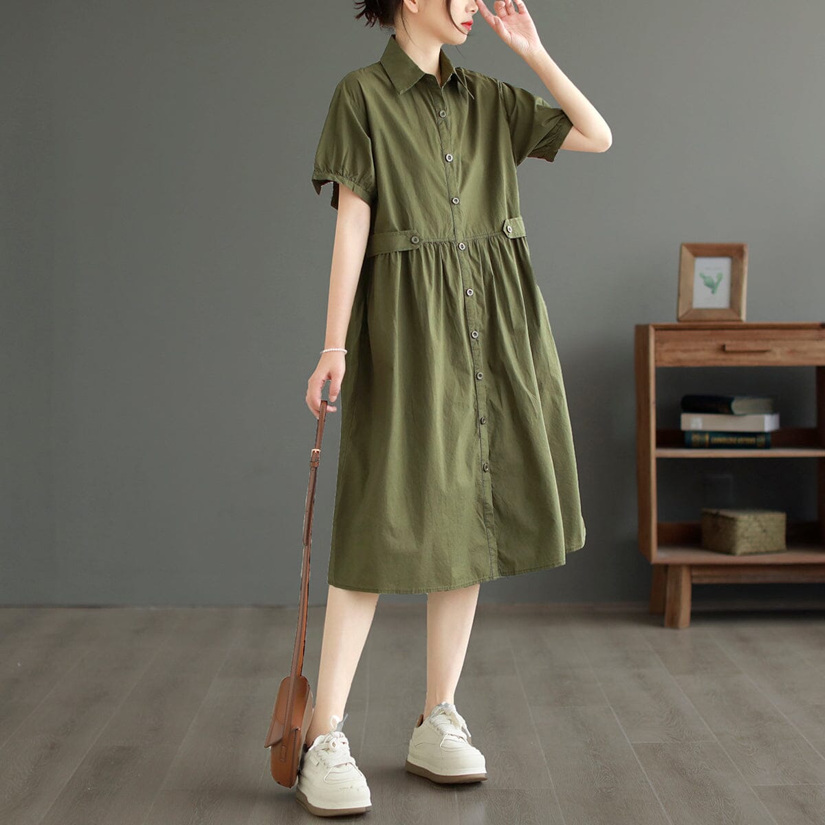 Summer Casual Loose Solid Cotton Dress May 2023 New Arrival 