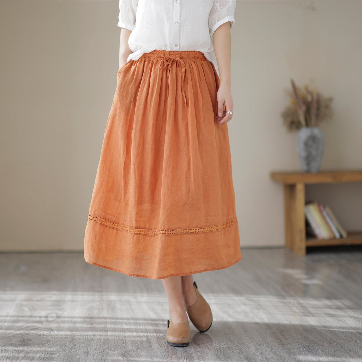 Summer Casual Loose Solid Linen Skirt