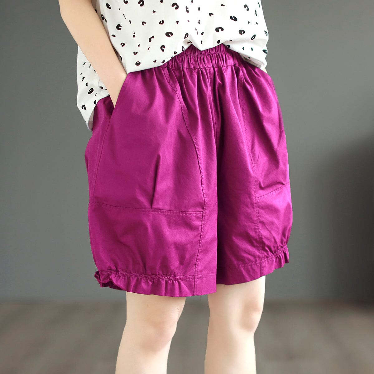 Summer Casual Loose Thin Solid Shorts May 2023 New Arrival One Size Rose Red 