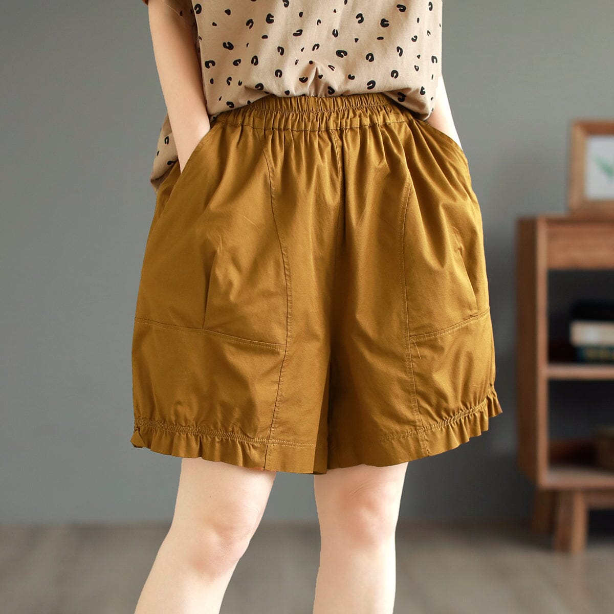 Summer Casual Loose Thin Solid Shorts May 2023 New Arrival One Size Yellow 