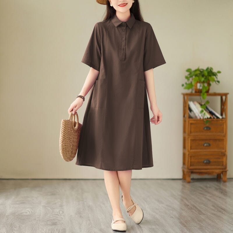 Summer Casual Minimalist Cotton Linen Dress Jul 2023 New Arrival M Coffee 