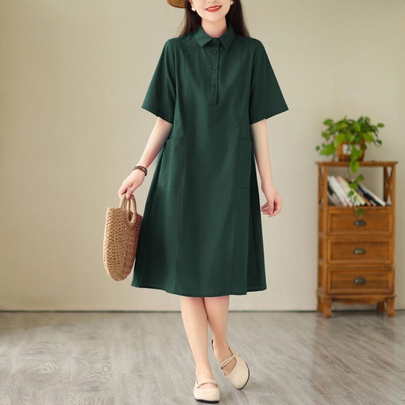 Summer Casual Minimalist Cotton Linen Dress Jul 2023 New Arrival M Green 