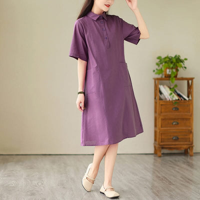 Summer Casual Minimalist Cotton Linen Dress Jul 2023 New Arrival M Purple 