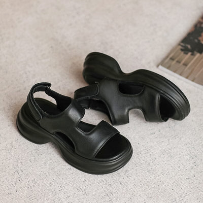 Summer Casual Minimalist Leather Sandals Jun 2023 New Arrival Black 35 