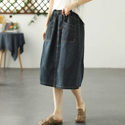 Summer Casual Minimalist Patchwork A-Line Denim Skirts