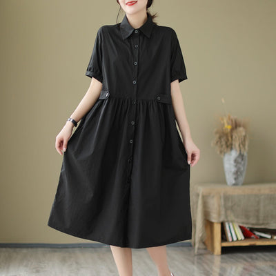 Summer Casual Solid Loose A-Line Dress May 2023 New Arrival One Size Black 