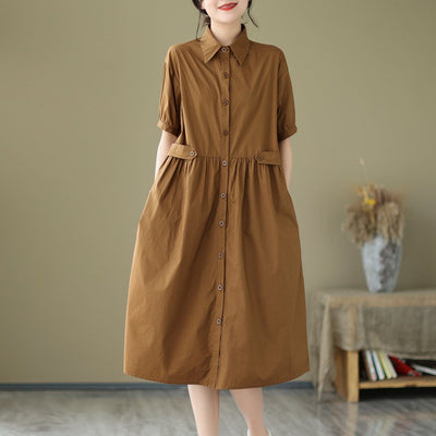 Summer Casual Solid Loose A-Line Dress May 2023 New Arrival One Size Caramel 