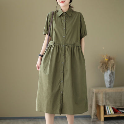 Summer Casual Solid Loose A-Line Dress May 2023 New Arrival One Size Dark Green 