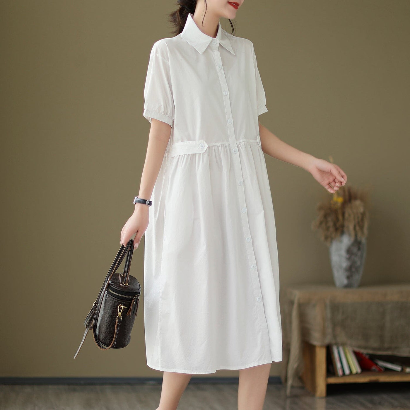 Summer Casual Solid Loose A-Line Dress May 2023 New Arrival One Size White 