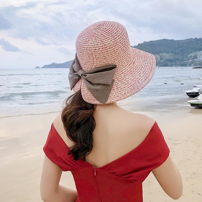 Summer Casual Solid Straw Bow Hat ACCESSORIES 